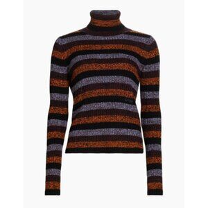 Ganni Multicolor Striped Cut-Out Merino Wool Turtleneck Sweater, Size Medium